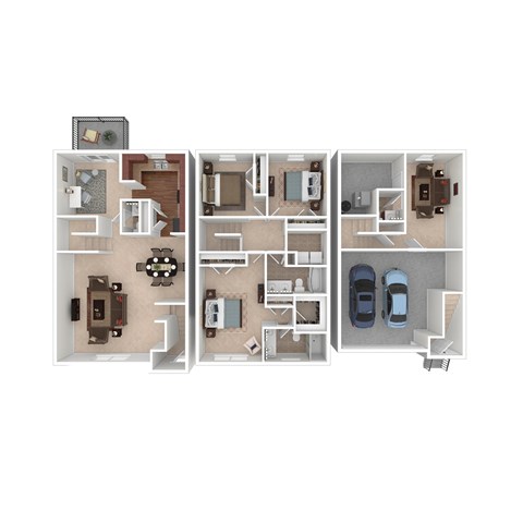 Floor plan for 3 beds, 2.5 baths, 2390 sqft